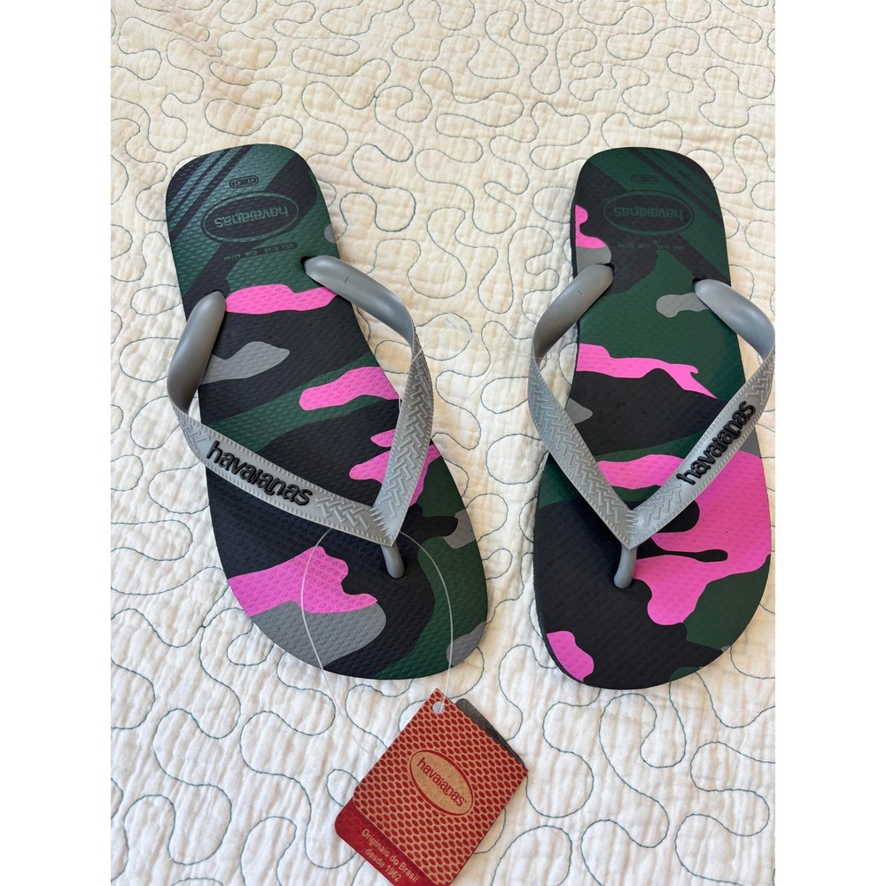Havaianas Camouflage Flip Flops Pink Green Grey Womens 9/10